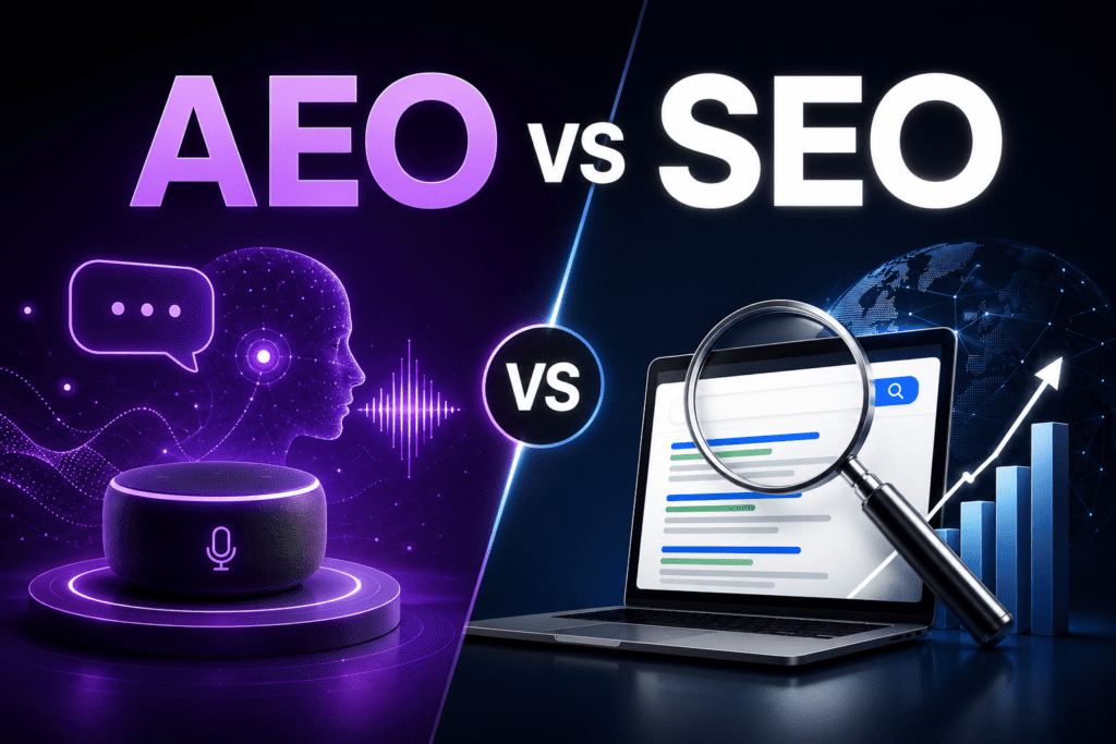 Compare traditional SEO with Answer Engine Optimization and explain how AI-powered search is changing optimization.
